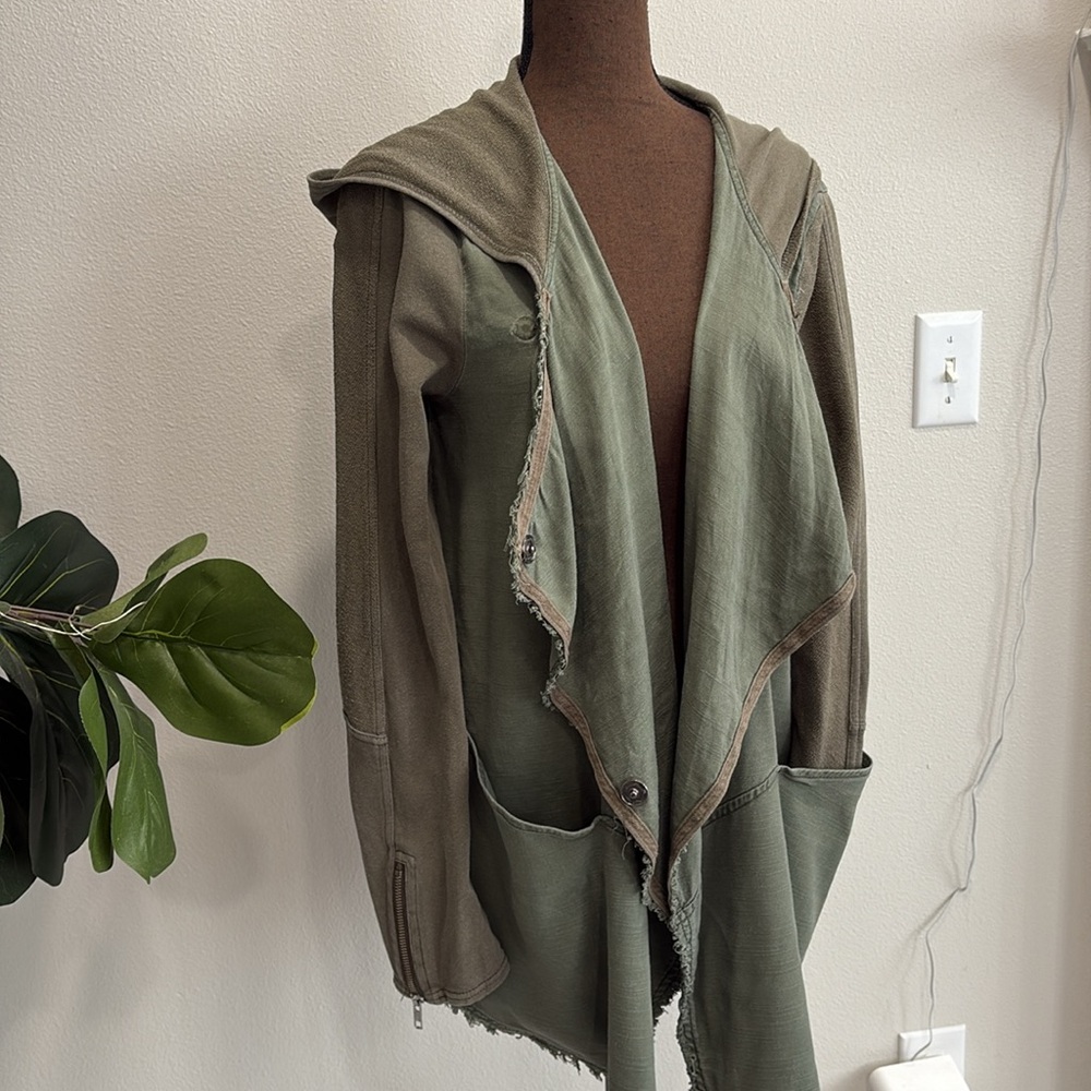 Free People Hooded Snap Draped Cardigan Jacket Size M Linen French Terry Mix - Picture 12 of 15
